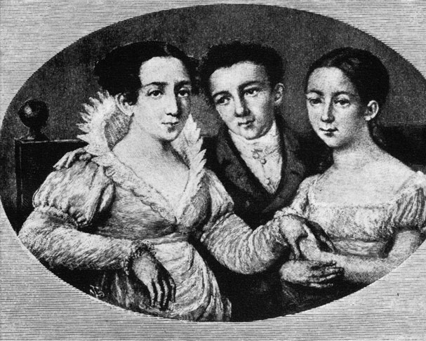 Глинка с матерью и сестрой Пелагеей. С табакерки. 1817 г.